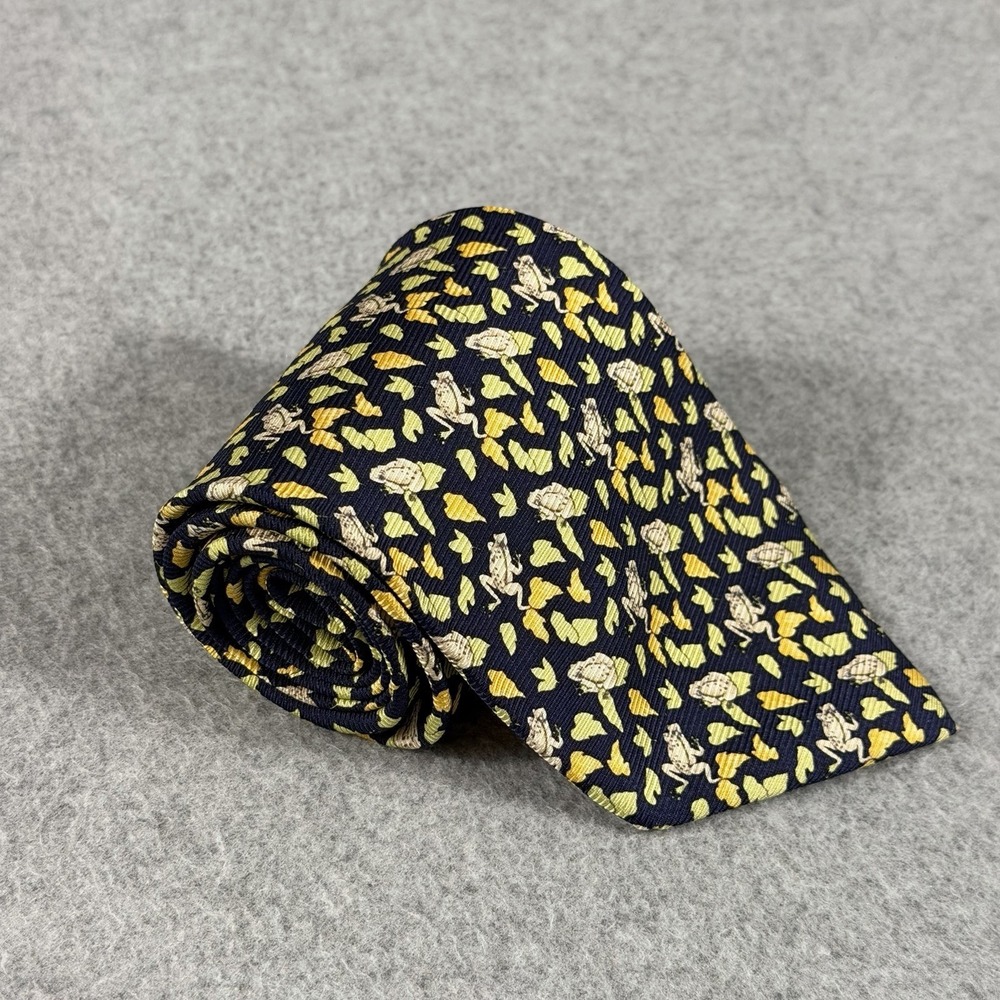 Vintage Nina Ricci Monsieur Silk Frog Lily Pad Novelty Tie Navy Paris Seoul 56x4